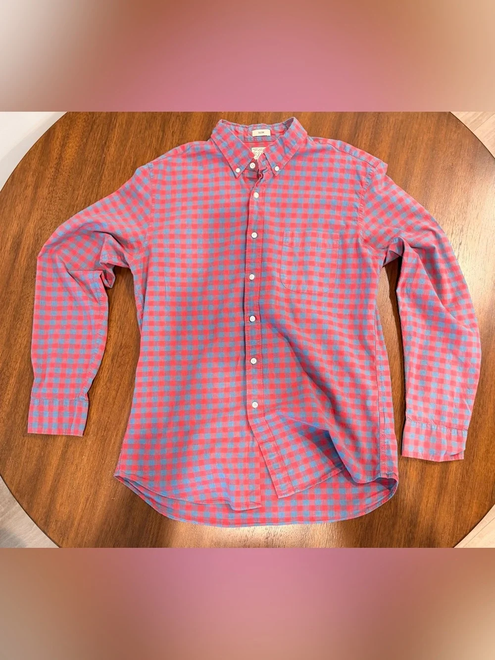 J.Crew Secret Wash Slim Fit Gingham Shirt Red Blue Size L